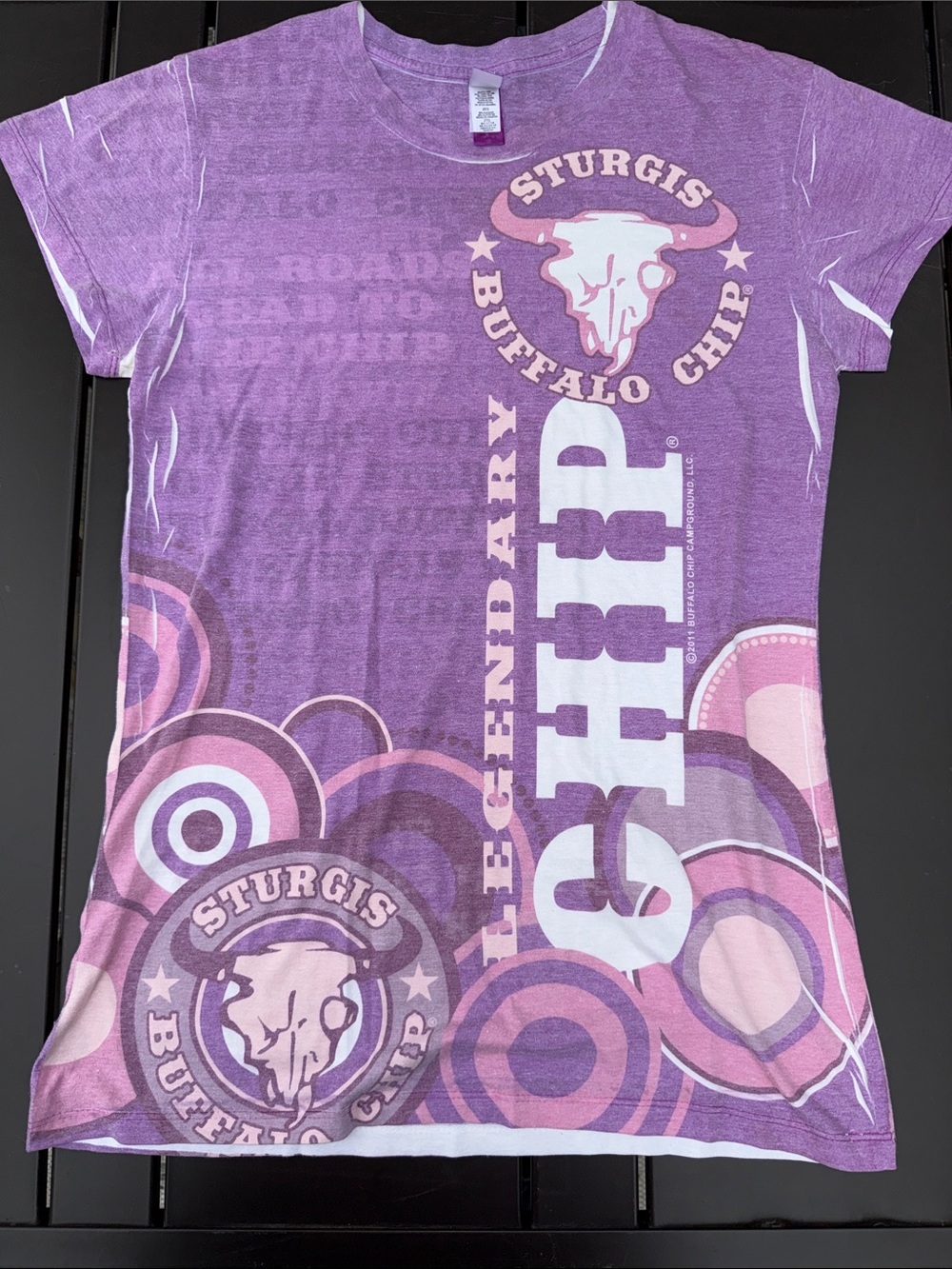 Vintage 2011 Sturgis Buffalo Chip Motorcycle Rally Graphic Tee - Purple/Pink 2XL